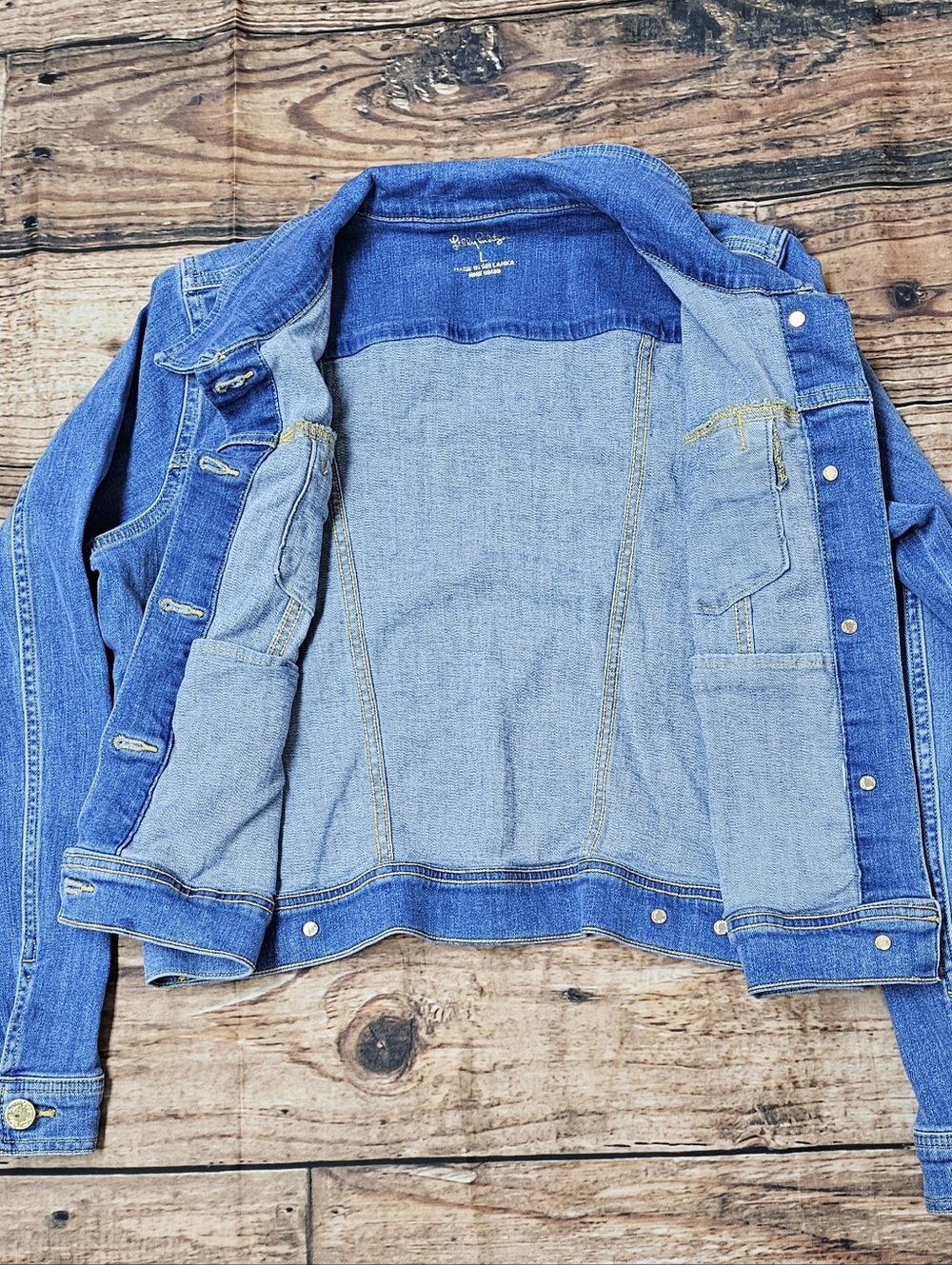 Lilly Pulitzer Jean Jacket Puff Sleeves Light Blue Stretch Women’s Size Large - Picture 4 of 11